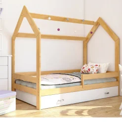 Kinderbett mit Schublade Hausbett Haus Holz Kiefer weiss Bettenkauf 160x80cm