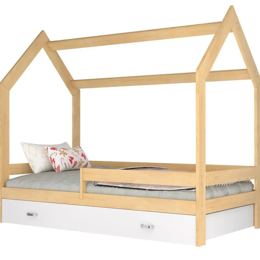 Kinderbett mit Schublade Hausbett Haus Holz Kiefer weiss Bettenkauf 160x80cm