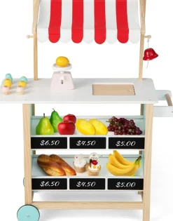 Kinder Eiswagen mit 6 Eiscreme, Kaufladen Holz mit 2 Ablagen, Einkaufswagen