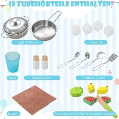Kinderküche Spielküche inkl. 18 Zubehör, Kinder Küche Holz mit Spüle Mikrowelle