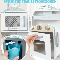 Kinderküche Spielküche inkl. 18 Zubehör, Kinder Küche Holz mit Spüle Mikrowelle