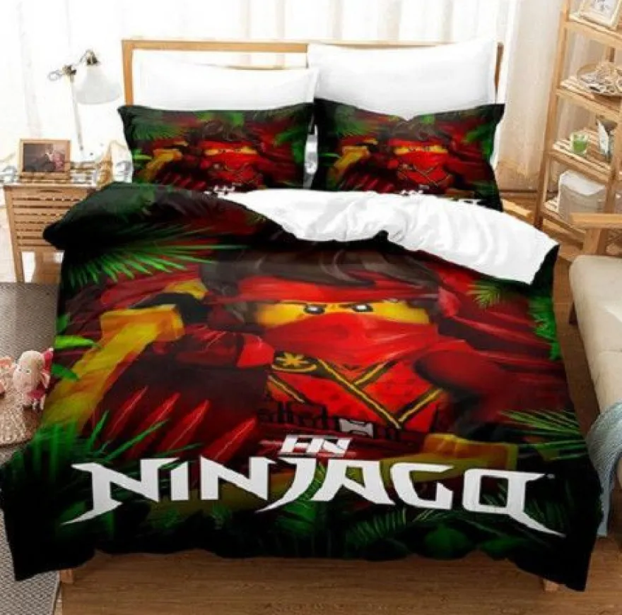 Kinder Ninjago 3D-Druck Bettbezug Kissenbezuge Bettwasche-Set Single Double