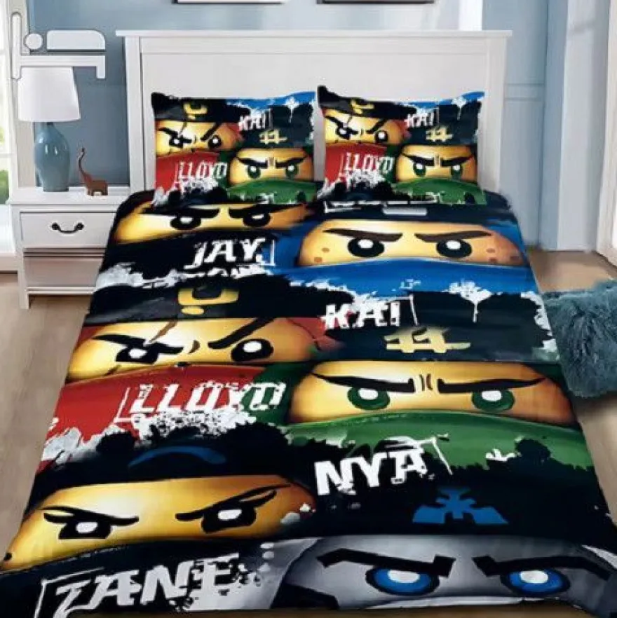 Kinder Ninjago 3D-Druck Bettbezug Kissenbezuge Bettwasche-Set Single Double