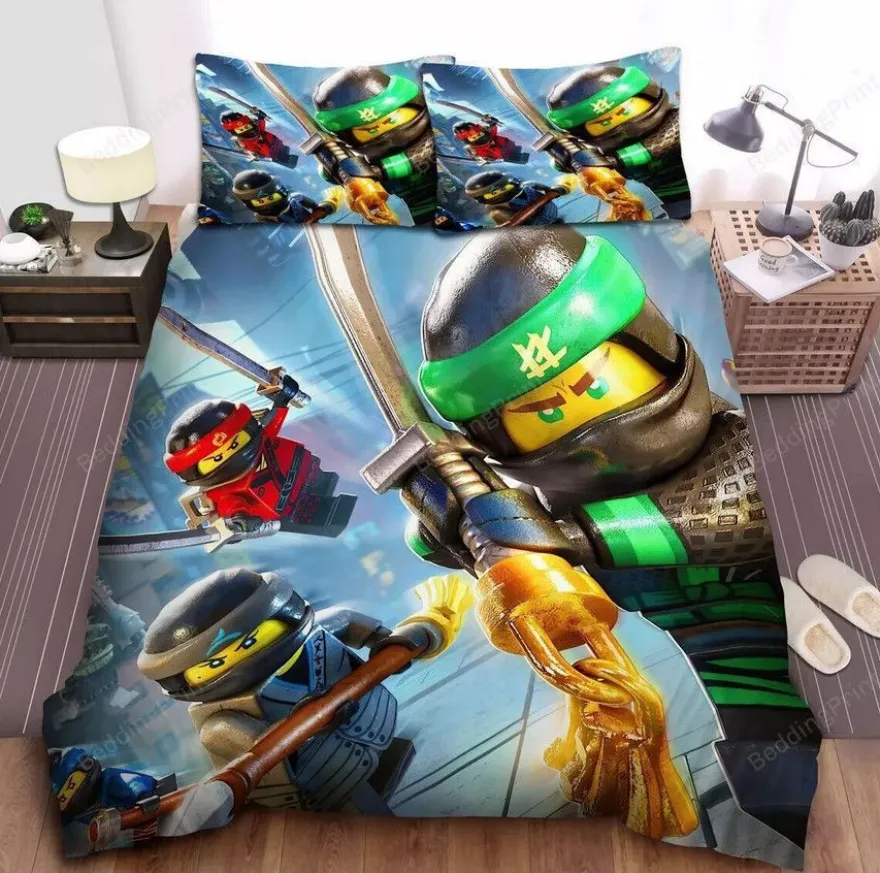 Kinder Ninjago 3D-Druck Bettbezug Kissenbezuge Bettwasche-Set Single Double