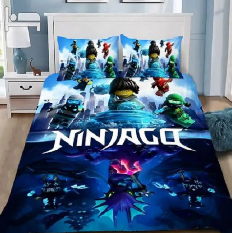Kinder Ninjago 3D-Druck Bettbezug Kissenbezuge Bettwasche-Set Single Double
