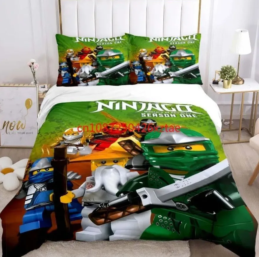 Kinder Ninjago 3D-Druck Bettbezug Kissenbezuge Bettwasche-Set Single Double