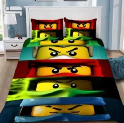 Kinder Ninjago 3D-Druck Bettbezug Kissenbezuge Bettwasche-Set Single Double