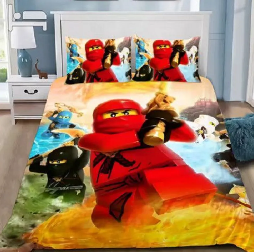 Kinder Ninjago 3D-Druck Bettbezug Kissenbezuge Bettwasche-Set Single Double