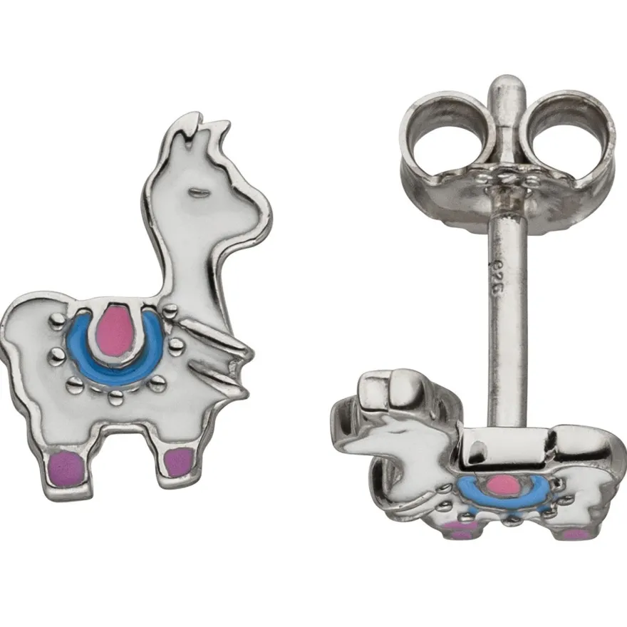 Kinder Ohrstecker Lama weiß 925 Sterling Silber Ohrringe Kinderohrringe