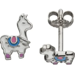 Kinder Ohrstecker Lama weiß 925 Sterling Silber Ohrringe Kinderohrringe