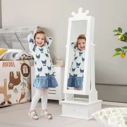 Kinder Schmuckschrank, Spiegelschrank neigbar mit Ganzkörperspiegel, 3 Schubladen
