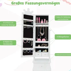 Kinder Schmuckschrank, Spiegelschrank neigbar mit Ganzkörperspiegel, 3 Schubladen