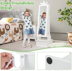 Kinder Schmuckschrank, Spiegelschrank neigbar mit Ganzkörperspiegel, 3 Schubladen