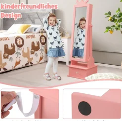 Kinder Schmuckschrank, Spiegelschrank neigbar mit Ganzkörperspiegel, 3 Schubladen