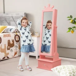 Kinder Schmuckschrank, Spiegelschrank neigbar mit Ganzkörperspiegel, 3 Schubladen