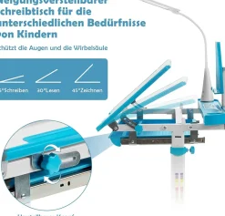 Kinderschreibtisch mit Bücherständer & LED, höhenverstellbarer Kindertisch&Stuhl
