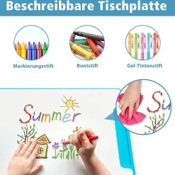 Kinderschreibtisch mit Bücherständer & LED, höhenverstellbarer Kindertisch&Stuhl