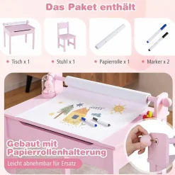Kinderschreibtisch mit Stuhl, Kindertisch-Set mit klappbarer Tischplatte für Kinder