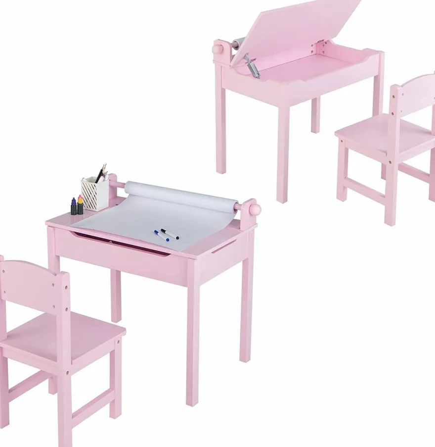 Kinderschreibtisch mit Stuhl, Kindertisch-Set mit klappbarer Tischplatte für Kinder