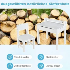 Kinderschreibtisch mit Stuhl, Kindertisch-Set mit klappbarer Tischplatte für Kinder