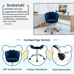 Kinderschreibtischstuhl, höhenverstellbarer Kinderdrehstuhl Sessel Samt, bis 150 kg