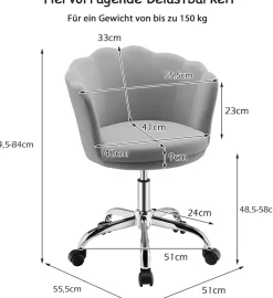Kinderschreibtischstuhl, höhenverstellbarer Kinderdrehstuhl Sessel Samt, bis 150 kg