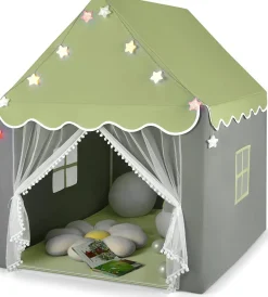 Kinderspielhaus mit Sternenlichter, Prinzessin Prinzess Kinderzelt mit Fenster & Matt