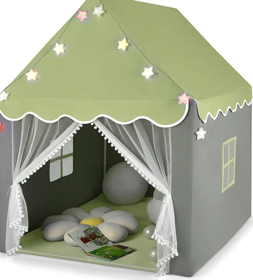Kinderspielhaus mit Sternenlichter, Prinzessin Prinzess Kinderzelt mit Fenster & Matt