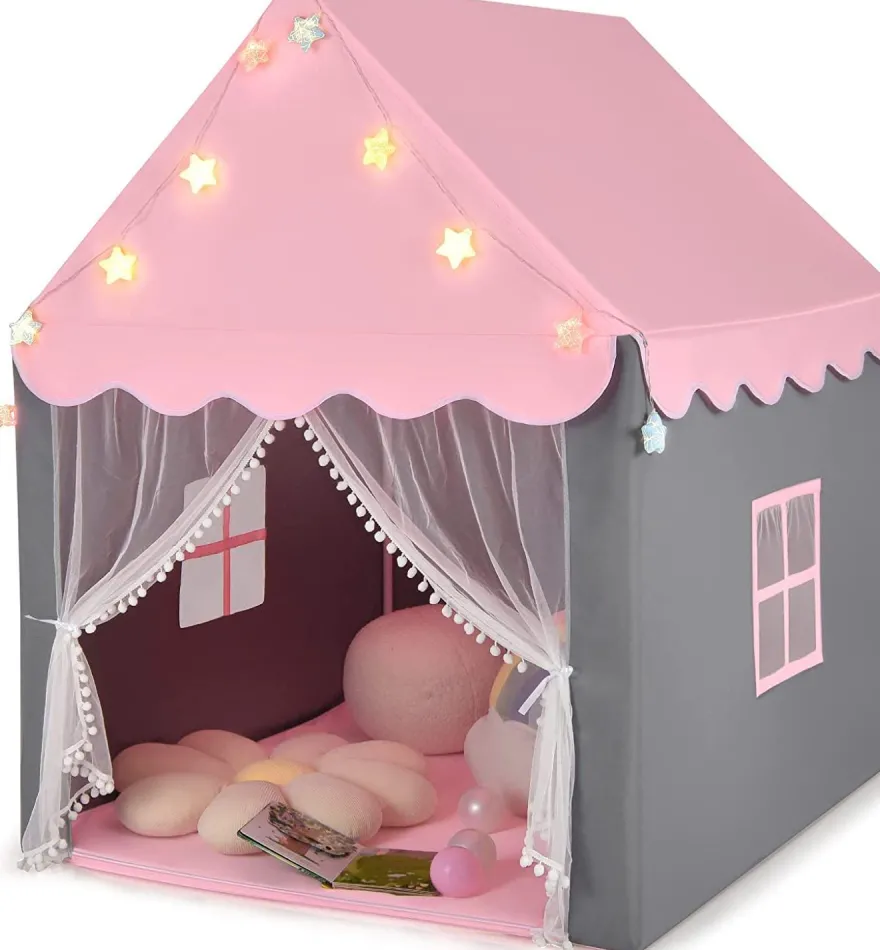Kinderspielhaus mit Sternenlichter, Prinzessin Prinzess Kinderzelt mit Fenster & Matt