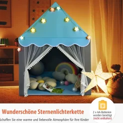 Kinderspielhaus mit Sternenlichter, Prinzessin Prinzess Kinderzelt mit Fenster & Matt