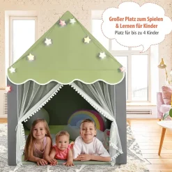 Kinderspielhaus mit Sternenlichter, Prinzessin Prinzess Kinderzelt mit Fenster & Matt