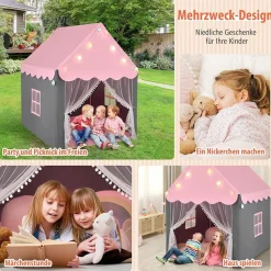 Kinderspielhaus mit Sternenlichter, Prinzessin Prinzess Kinderzelt mit Fenster & Matt