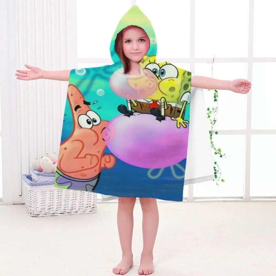 Kinder SpongeBob Patrick Star Badetuch Cartoon Strand Poncho Pooltücher Bademantel
