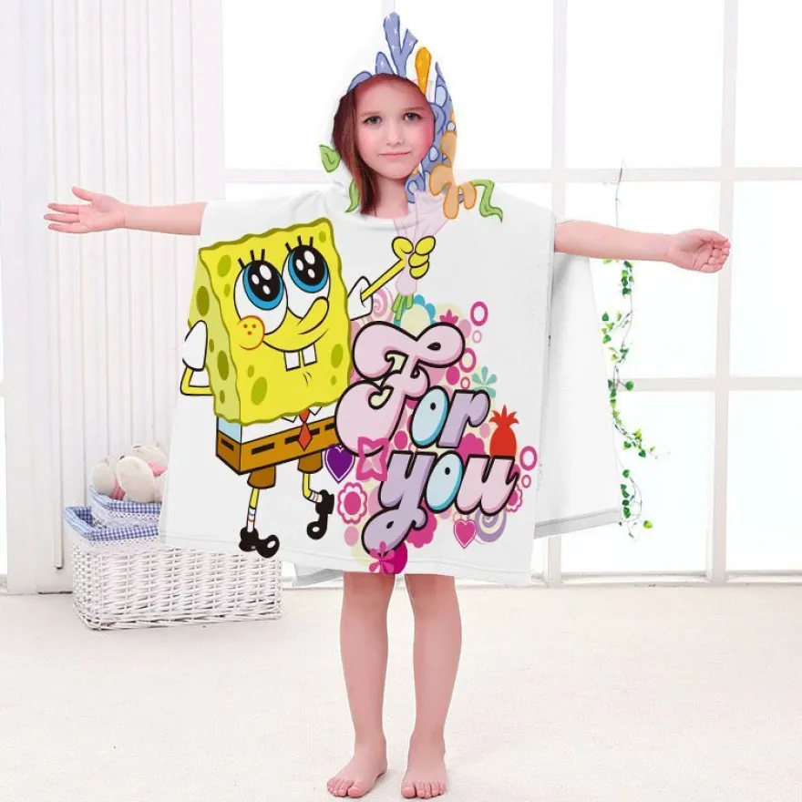 Kinder SpongeBob Patrick Star Badetuch Cartoon Strand Poncho Pooltücher Bademantel
