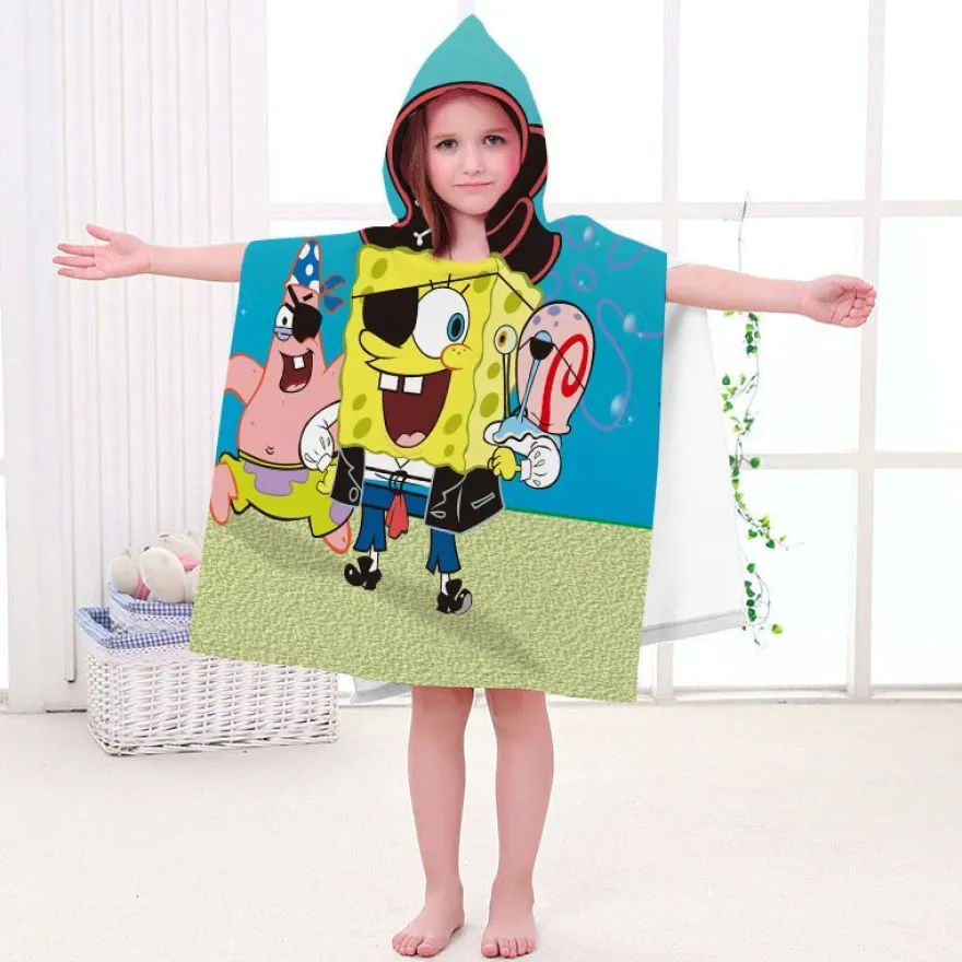 Kinder SpongeBob Patrick Star Badetuch Cartoon Strand Poncho Pooltücher Bademantel