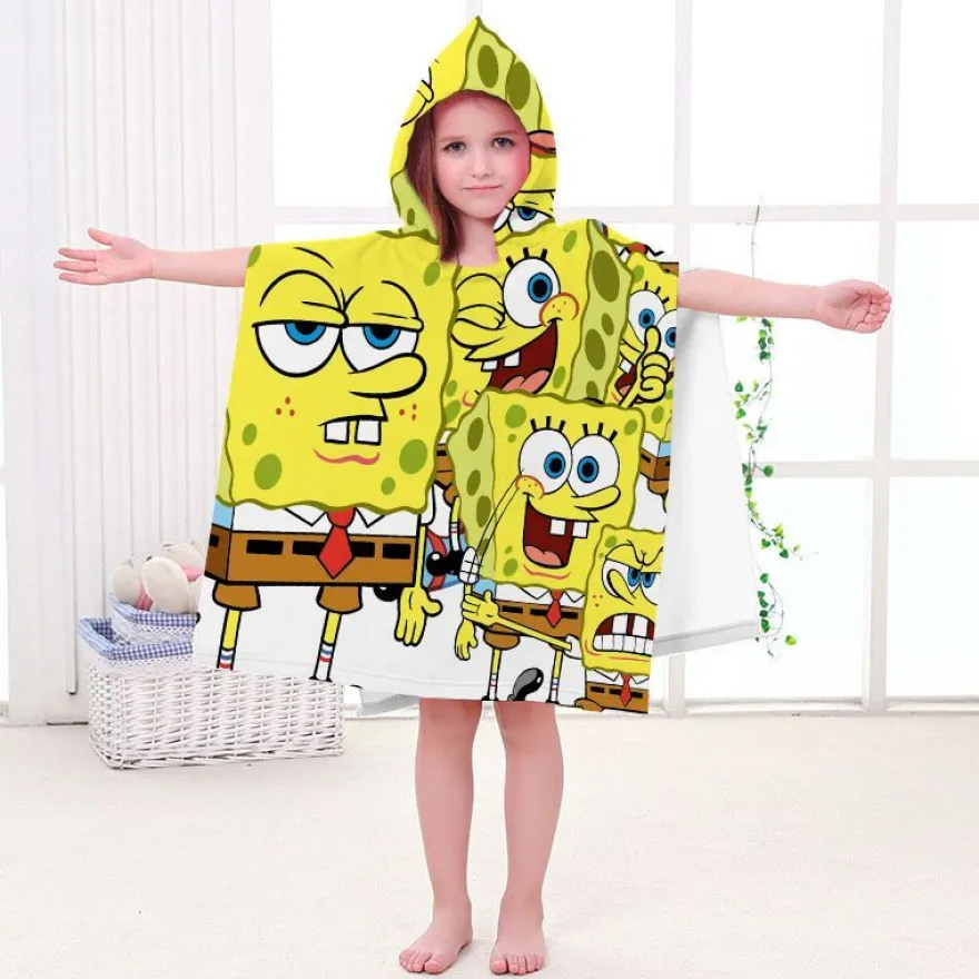 Kinder SpongeBob Patrick Star Badetuch Cartoon Strand Poncho Pooltücher Bademantel