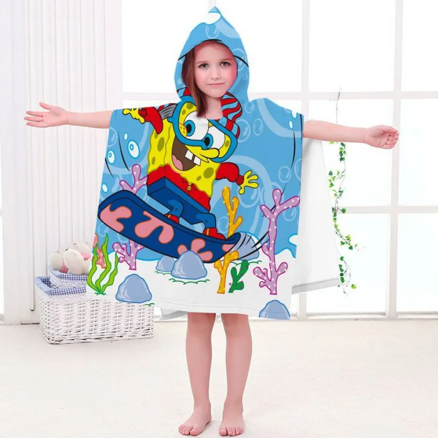 Kinder SpongeBob Patrick Star Badetuch Cartoon Strand Poncho Pooltücher Bademantel