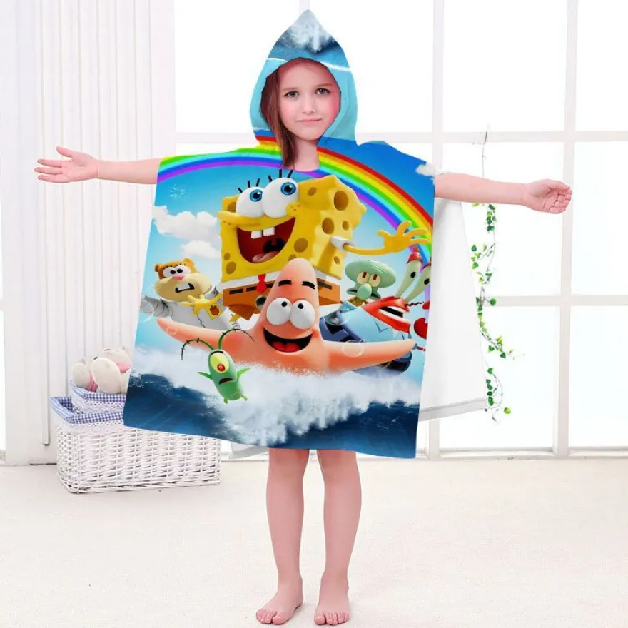 Kinder SpongeBob Patrick Star Badetuch Cartoon Strand Poncho Pooltücher Bademantel