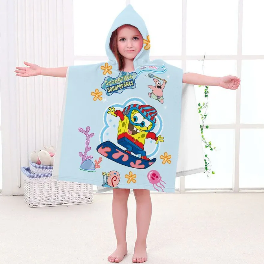 Kinder SpongeBob Patrick Star Badetuch Cartoon Strand Poncho Pooltücher Bademantel