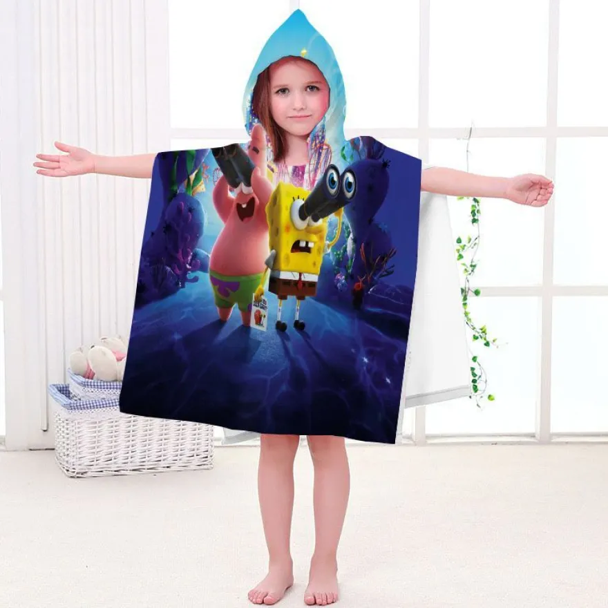 Kinder SpongeBob Patrick Star Badetuch Cartoon Strand Poncho Pooltücher Bademantel