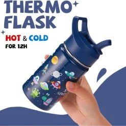 Kinder Trinkflasche Edelstahl 350ml Auslaufsicher mit Strohhalm - BPA-frei