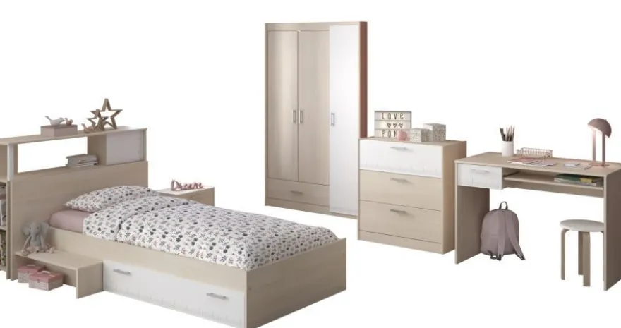 Kinderzimmer komplett Set 6-tlg Kleiderschrank Schreibtisch Bett Parisot Charly9