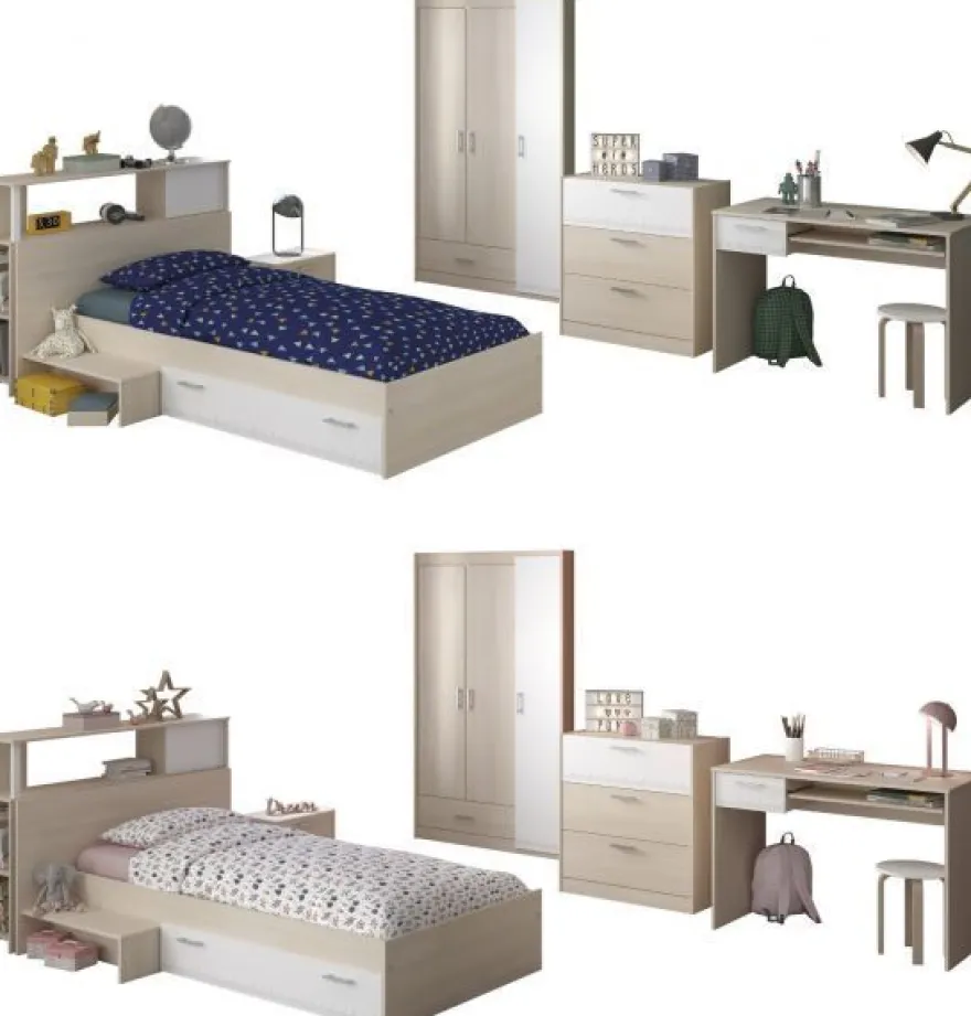 Kinderzimmer komplett Set 6-tlg Kleiderschrank Schreibtisch Bett Parisot Charly9