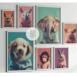 Kinderzimmer Poster Tiere Fuchs Elefant Bär Nashorn Erdmännchen · Kinderzimme