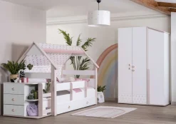 Kinderzimmer-Set Rainbow in Weiß/Rosa 4-Teilig