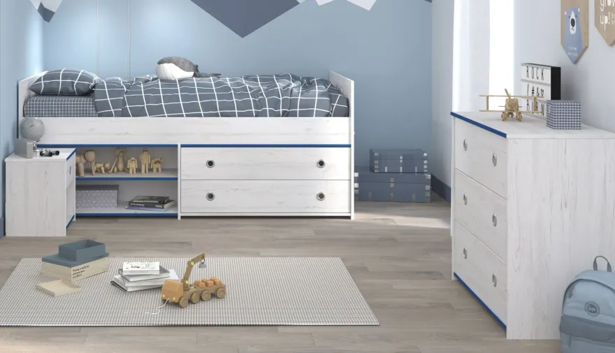 Kinderzimmer-Set 3-tlg. Parisot Smoozy 23a Holzdekor Kiefer Weiß/Blau