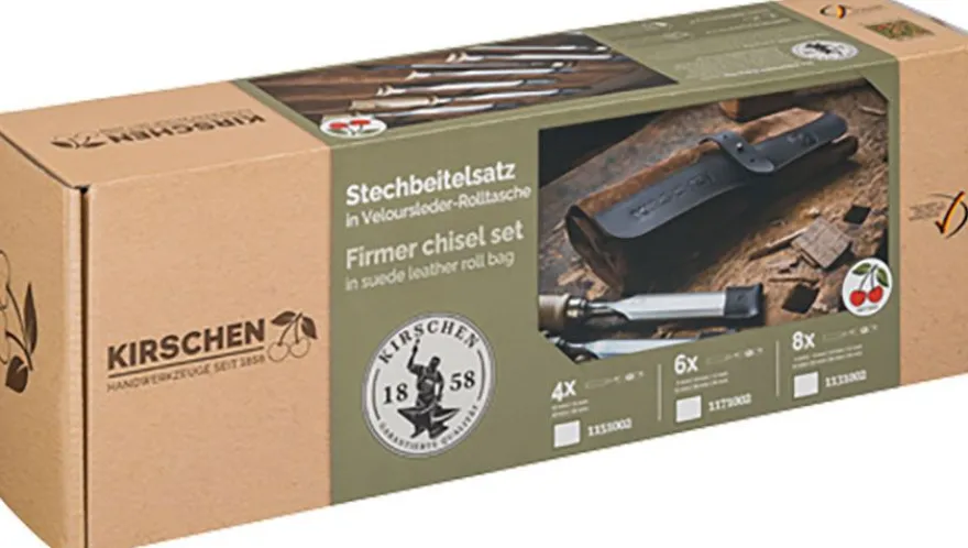 Kirschen Stechbeitelsatz in Ledertasche 8-tlg. mit Weißbuchenheft 4-6-10-12-16-20