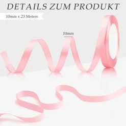 KIYFXA Satinband Rosa Blassrosa 10mm 22m - Hochwertiges Geschenkband für