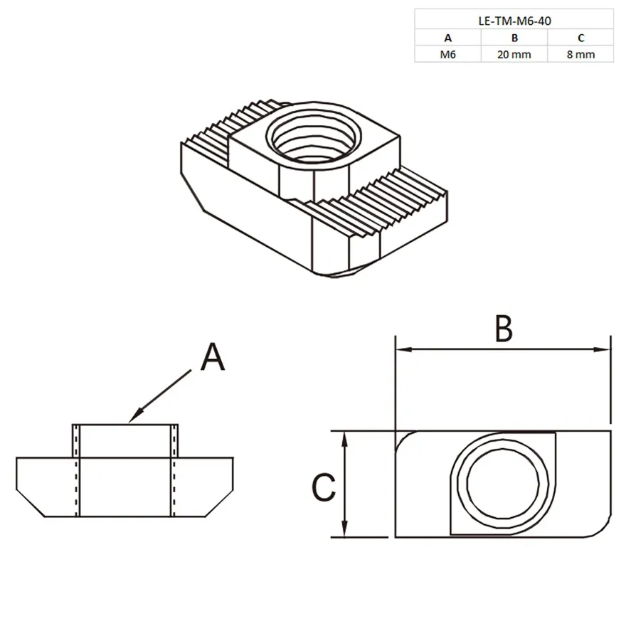 KLAK 40 - Scharnier Standard Nut 8 für 40-er inkl. Verschraubung