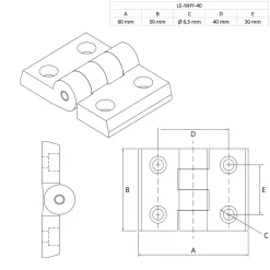 KLAK 40 - Scharnier Standard Nut 8 für 40-er inkl. Verschraubung